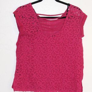 E & M Pink Lace Gauze Blouse with Ladder Strap Embellishment Size M
